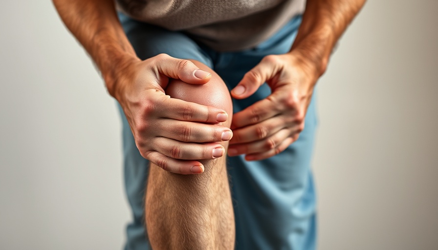 Middle-aged person holding knee in pain, signs of arthritis.