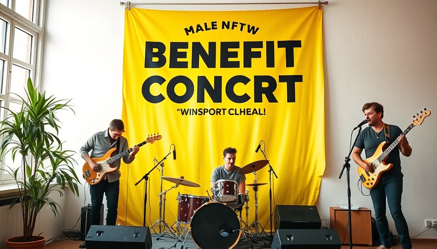 Benefit concert poster to fight fentanyl, featuring performers and details.