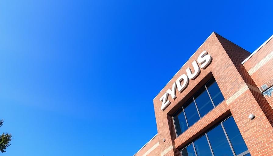 Zydus building logo under clear sky for Duchenne muscular dystrophy drug Jaythari.