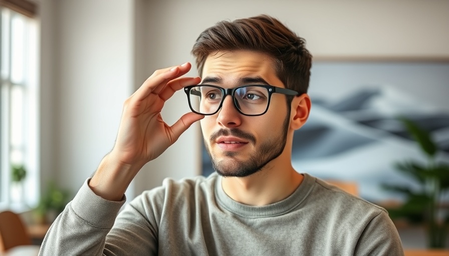 Man demonstrating blinking exercises for dry eyes indoors.