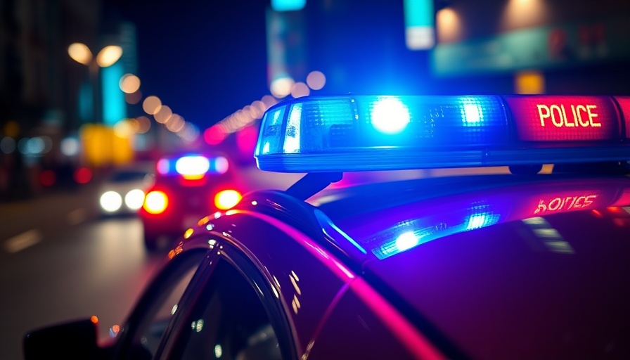 Emergency police lights in nighttime city scene, Miami Township handmade explosive device explosion.