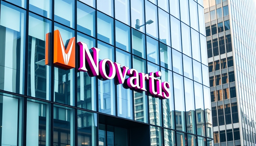 Novartis logo on a modern building reflecting US infrastructure investment.
