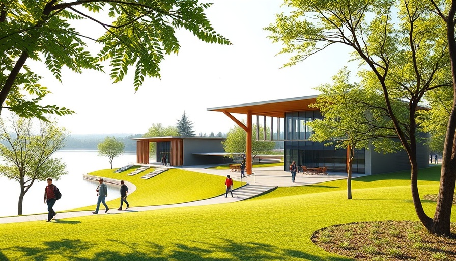 Thomas O. Marsh Park renovation with modern pavilions by lake