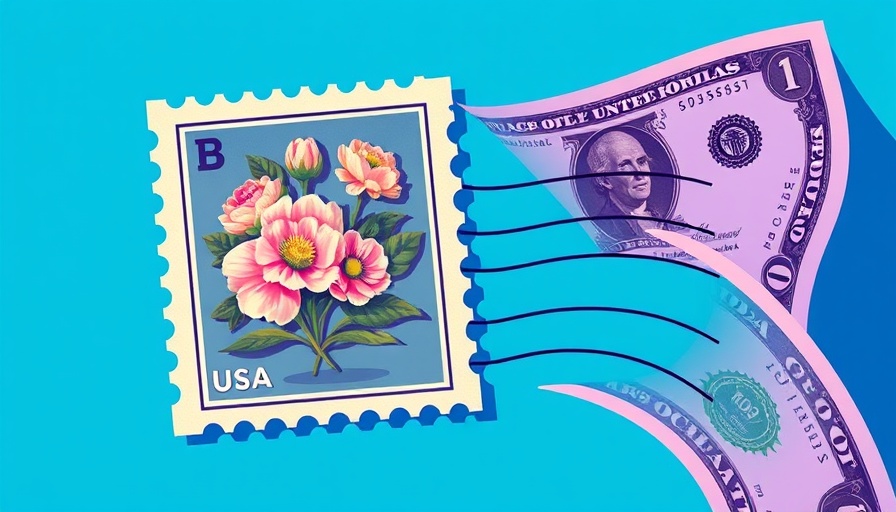 USPS stamp and dollar bills illustration symbolizes USPS stamp price increases.