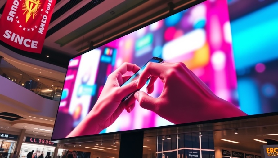 Large mall screen ad for Temu and Shein with neon lighting.