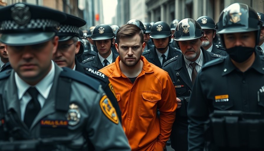 Police escort individual in orange jumpsuit for charges