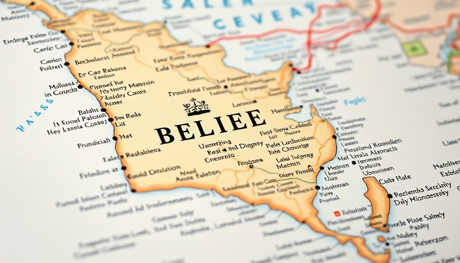 Map of Belize showing cities and landmarks related to US military veteran plane hijacking.