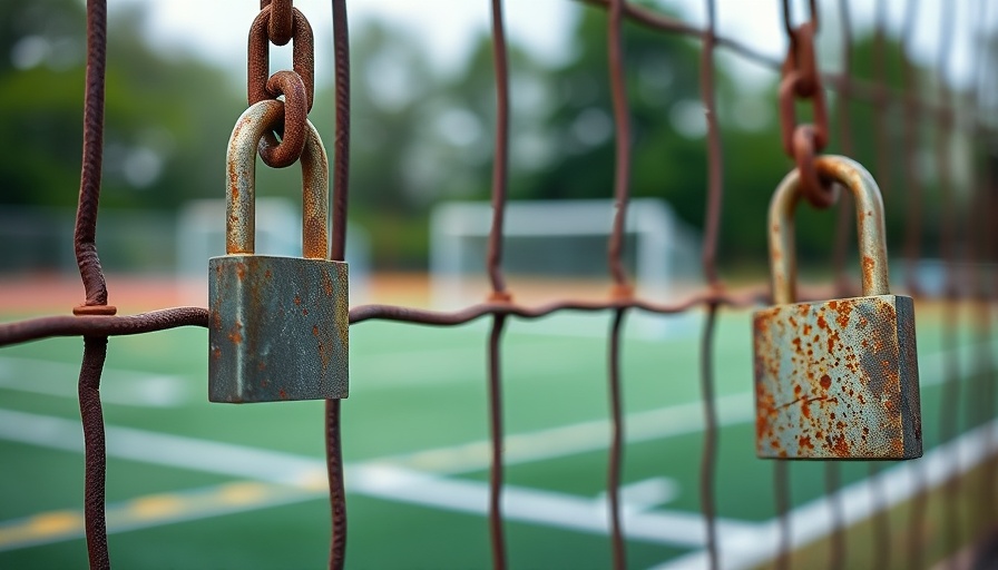 Locked sports field gate symbolizing youth sports violence and betting issues.