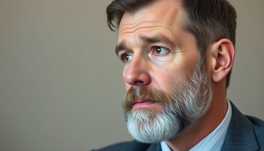 Contemplative bearded man in formal setting, soft lighting.