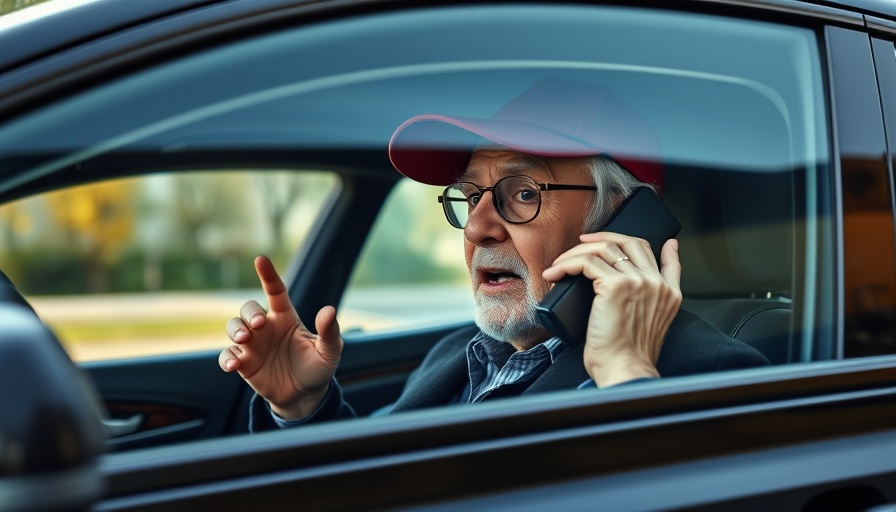Person in red cap using phone inside a car, window view.