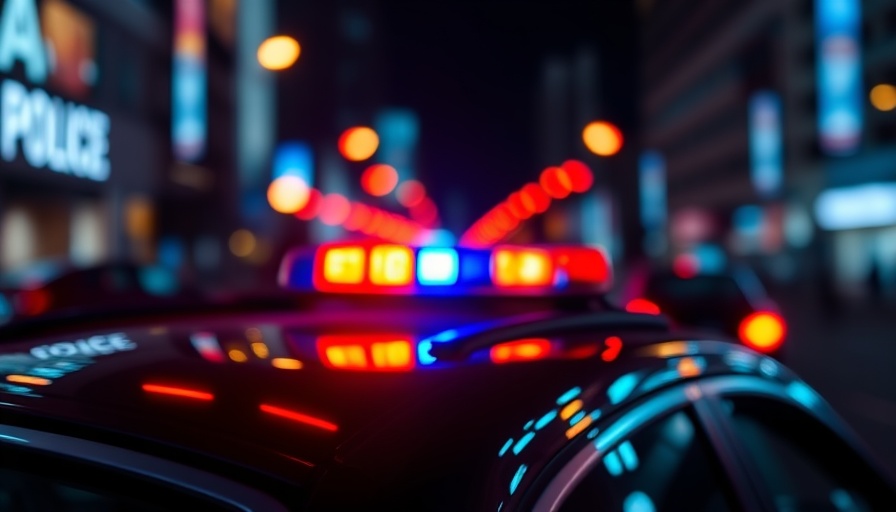 Vivid police lights illuminating the night, Crash on Reading Road.