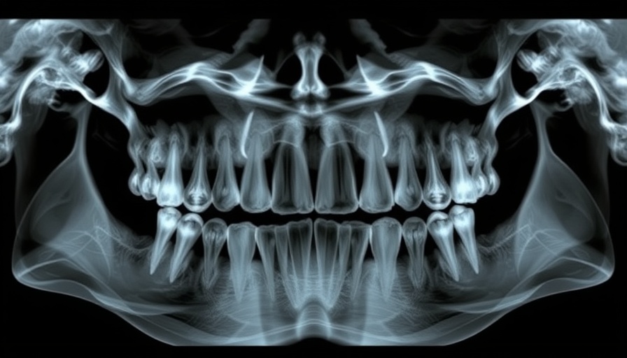 Panoramic dental X-ray showing potential dental pulp calcification in SLE patients