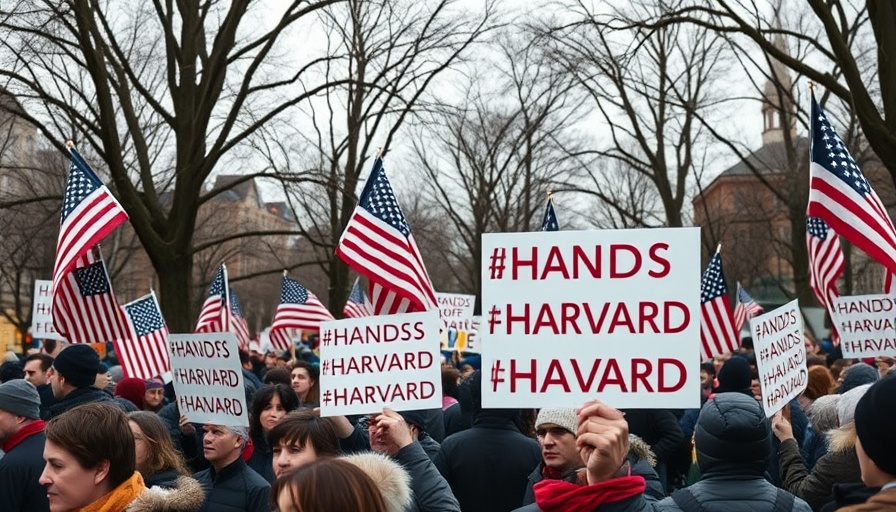 Protesters holding 'Hands Off Harvard' signs during funding freeze demonstration.