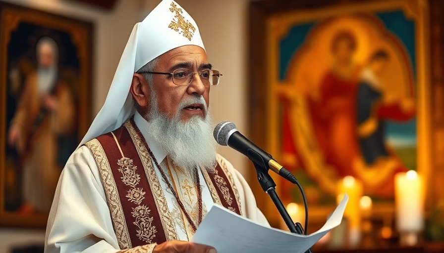 Religious leader speaking in church, highlighting Latin American roots.
