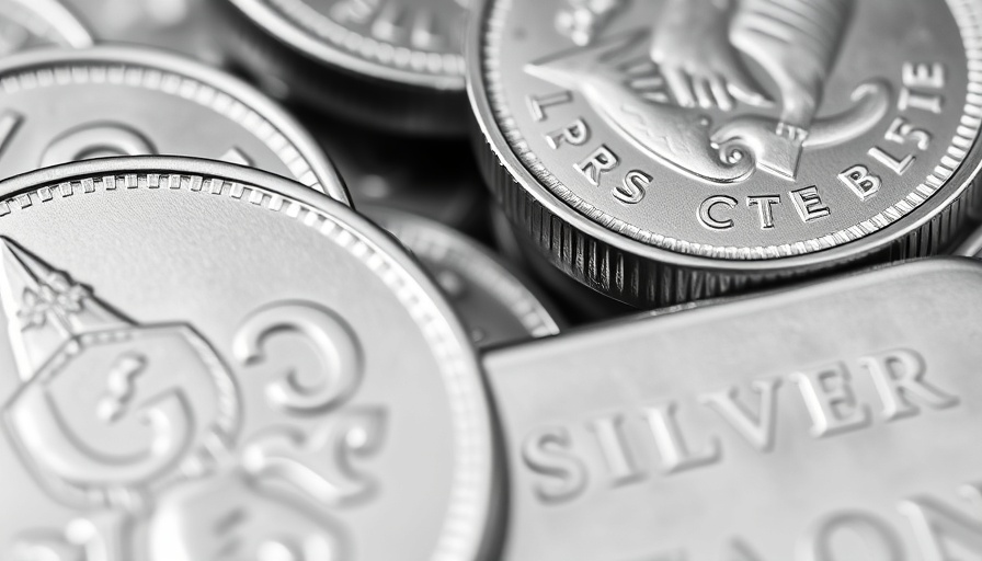 Close-up of silver coins and bullion bar, investing in silver.