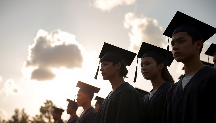 Silhouetted graduates under cloudy sky, highlighting student loan issues.