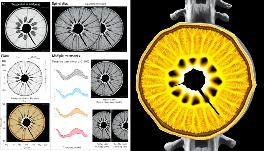Spinal disc analysis comparing different treatments and imaging results.