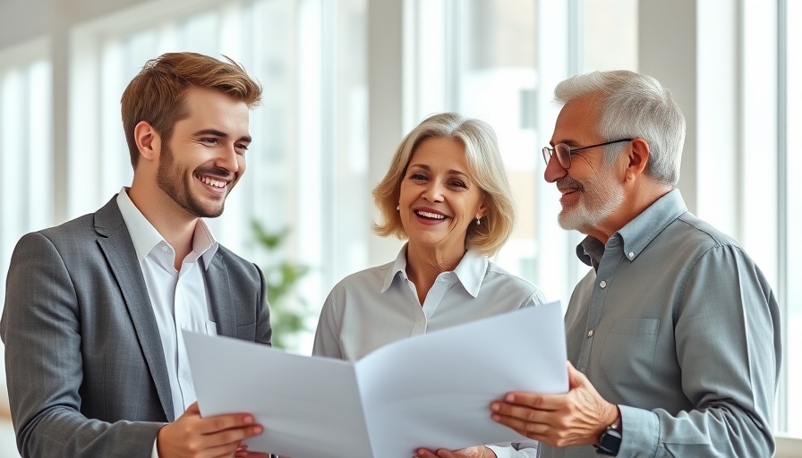 Financial advisor meeting with older couple, discussing retirement security.