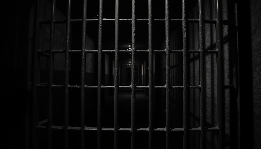 Prison cell bars in monochrome highlighting confinement