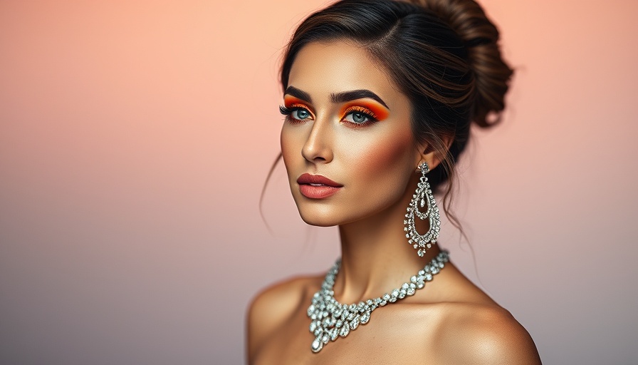 Elegant woman with neon orange eye shadow, close-up shot.