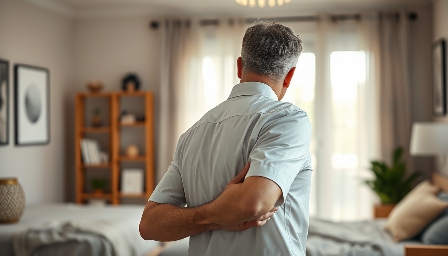 Man experiencing back pain in a bedroom setting, considering NSAIDs.