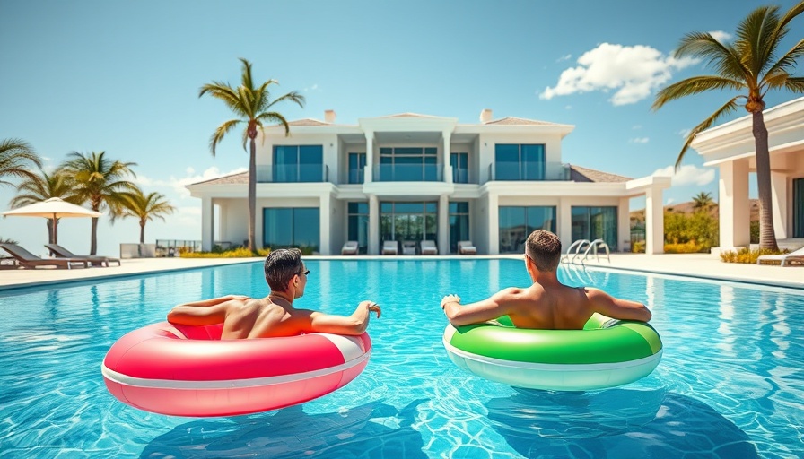 Couple enjoying pool in luxurious mansion, highlighting lifestyle of affording a $10 million home.
