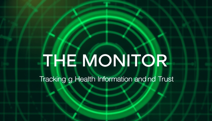 Futuristic radar design on green grid background with text 'THE MONITOR', related to public perception of measles vaccines.