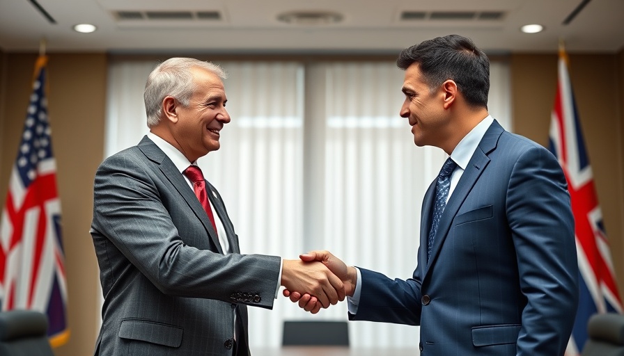 Professional handshake symbolizing UK-US trade deal agreement indoors.