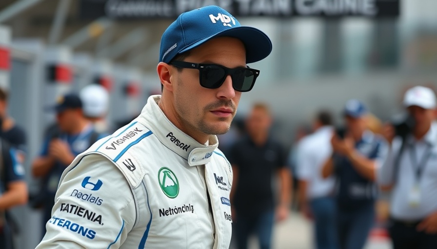 Racer at Talladega with focused expression and team attire.