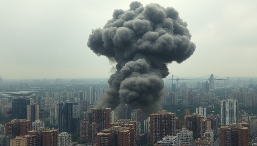 Dark smoke cloud over Beirut suburbs after airstrike.