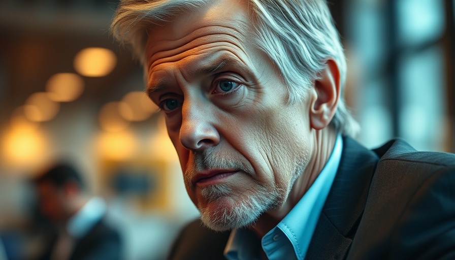 Thoughtful older man in an office setting, considering approval ratings.