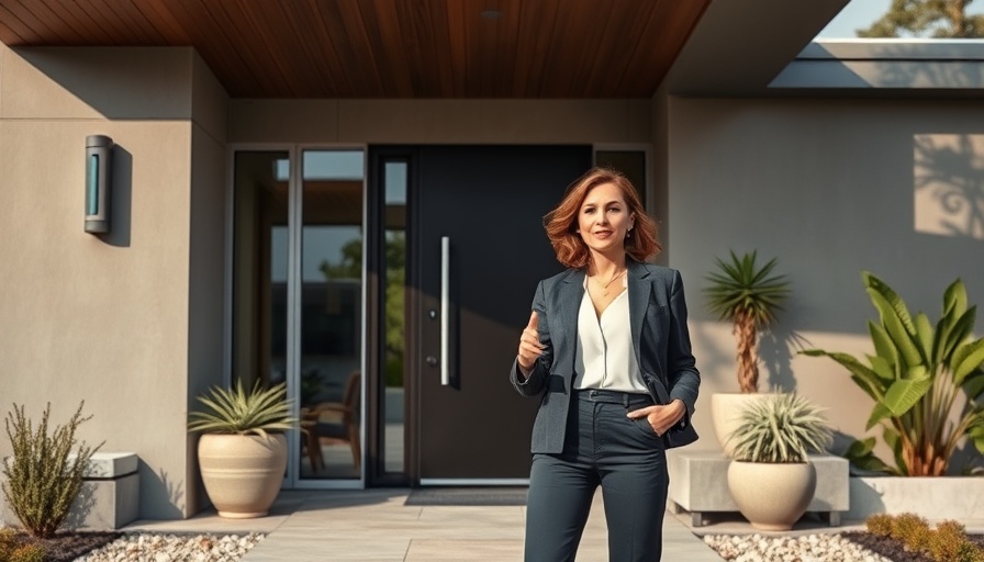 Stylish woman outside mid-century modern home for house flip