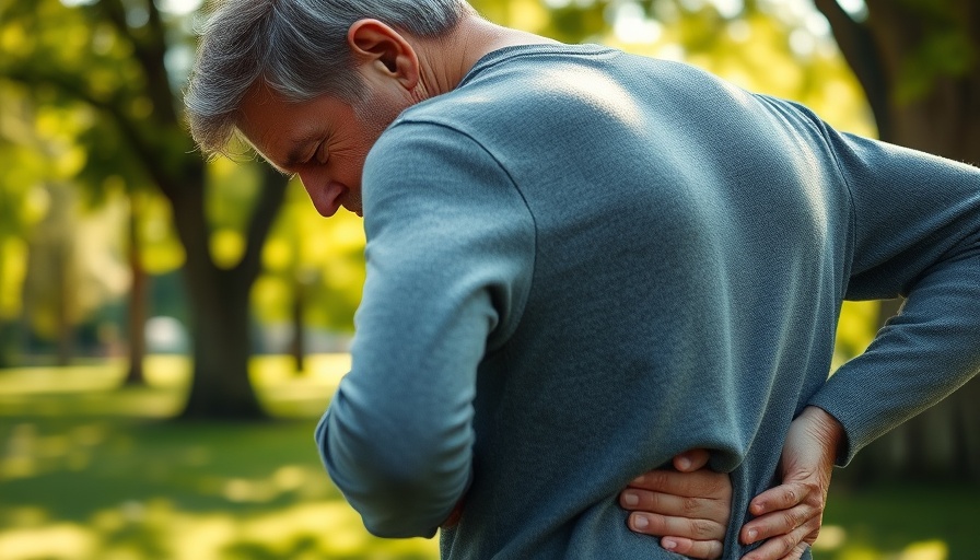 Person with chronic back pain holding lower back in park.