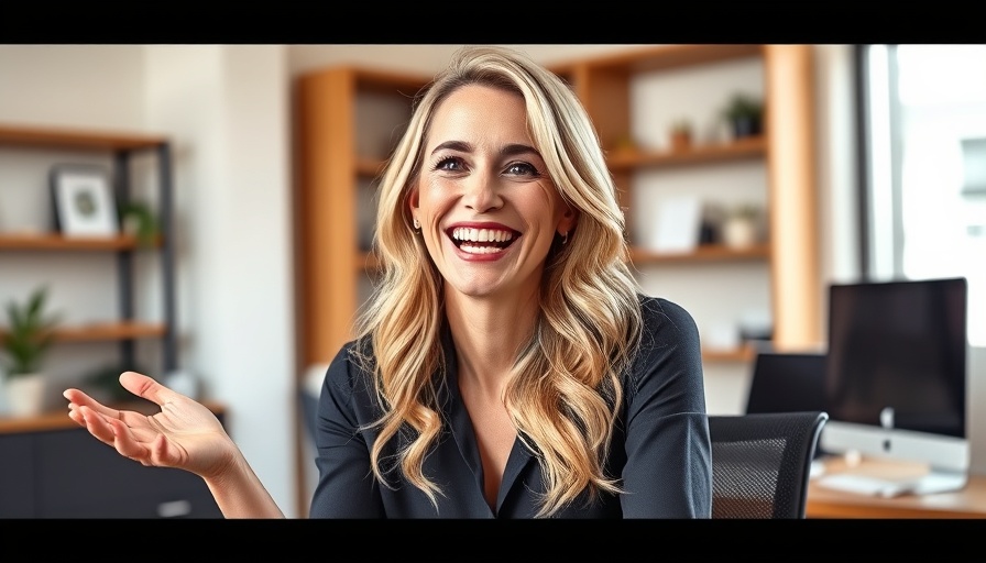 Woman discussing real estate tips at office desk, vibrant scene