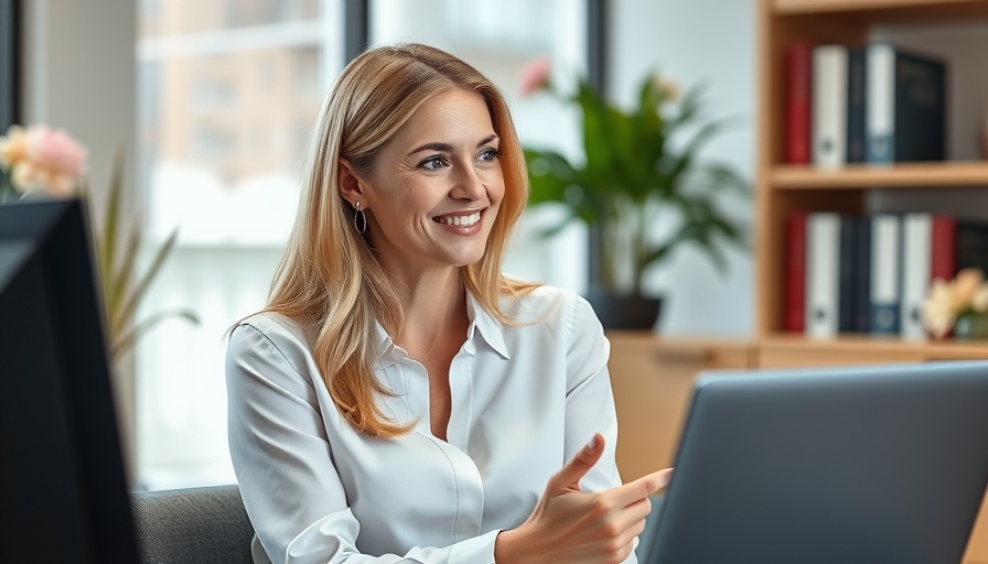 Blonde woman discussing VA loan misconceptions in office.