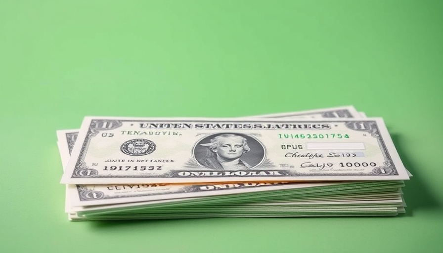Realistic Social Security checks stacked on a green background.