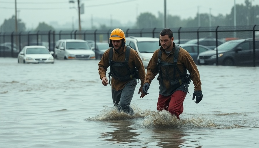 Heavy flooding in Oklahoma and Texas with rescue workers in action.