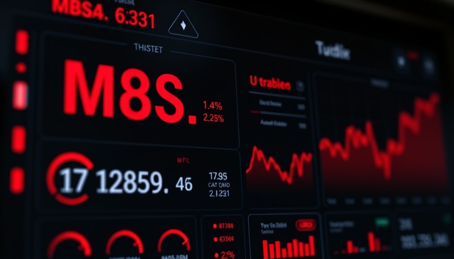 Digital display of MBS market update with red trend lines.
