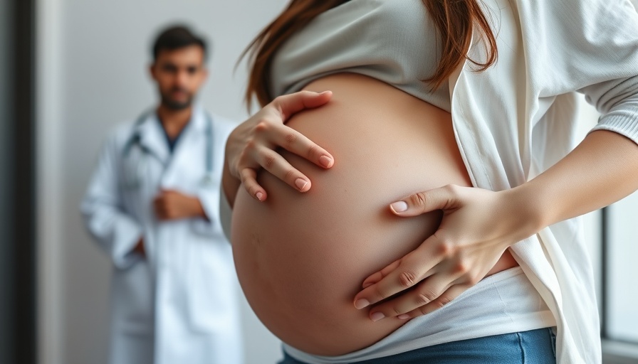 Pregnant woman in clinic with doctor, discussing cesarean risk.