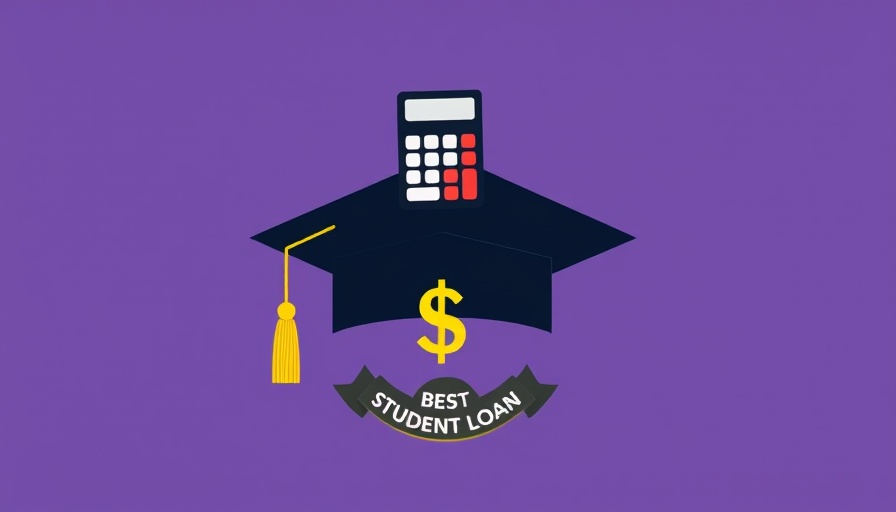 Illustration of calculator on a graduation cap, Best Student Loan Refinance Companies badge, purple background.