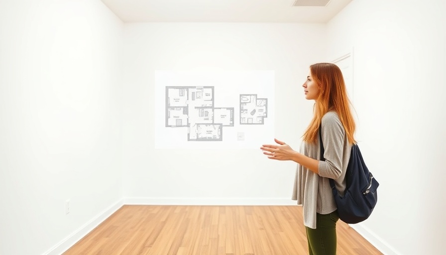 Young woman explaining room layout in small space, bright interior.