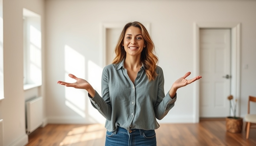 Woman sharing house flipping mistakes in a minimalist room.