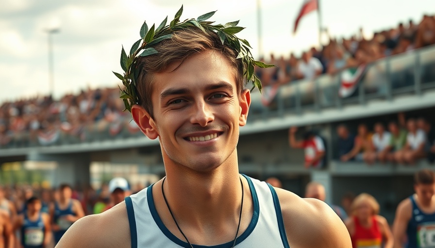 2025 Flying Pig Marathon winner with laurel wreath celebrating