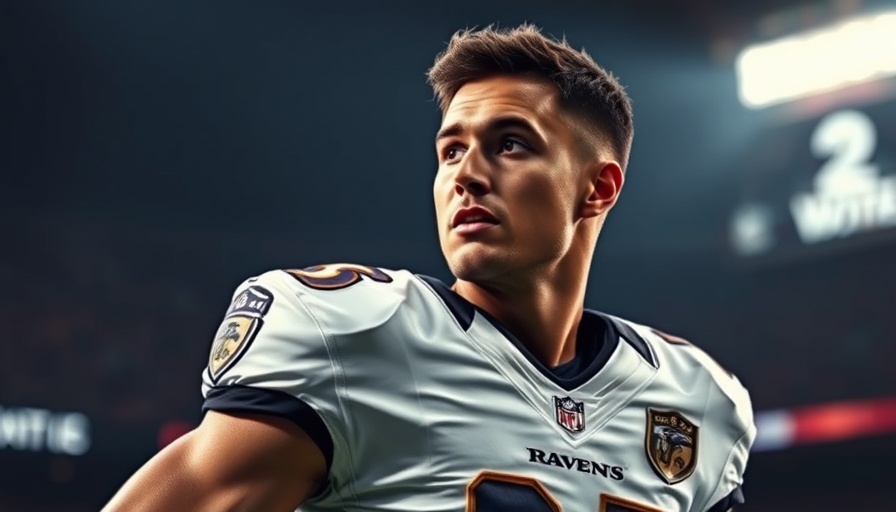 Focused male athlete in Ravens jersey, stadium background