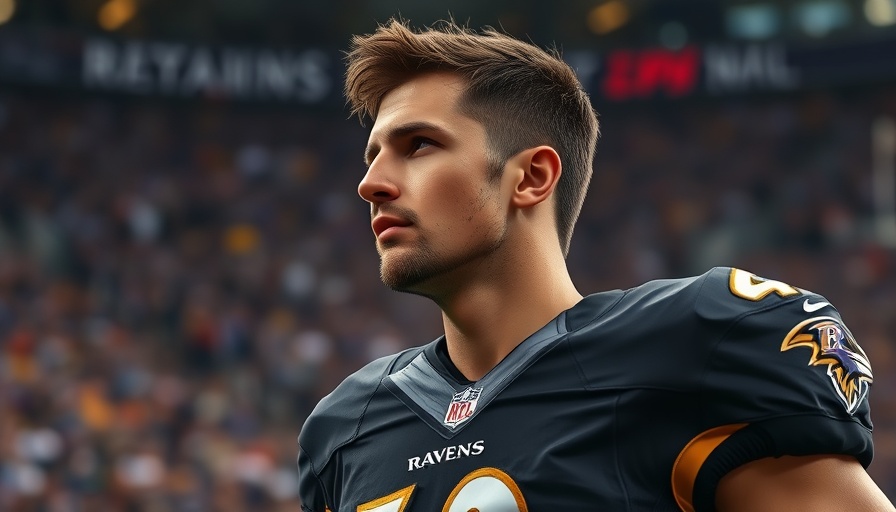 NFL player in Ravens jersey, looking aside in focus.