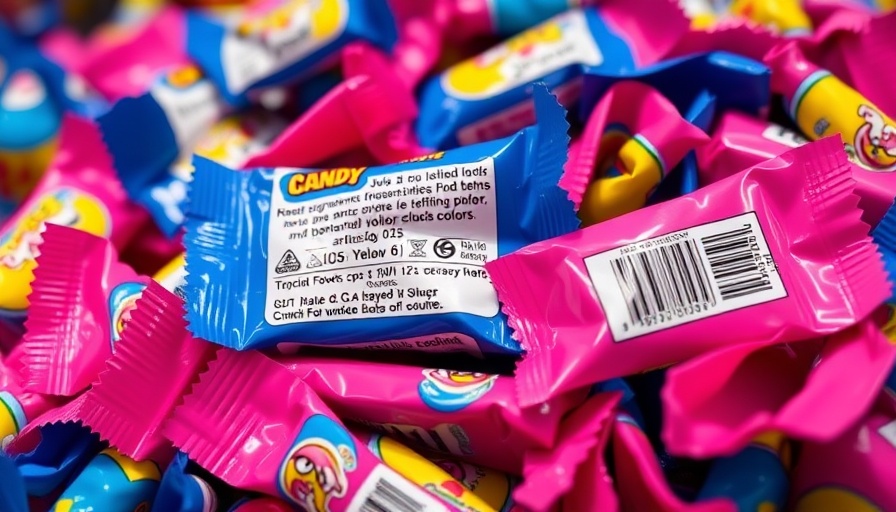 Candy package details on artificial food dyes ingredients.