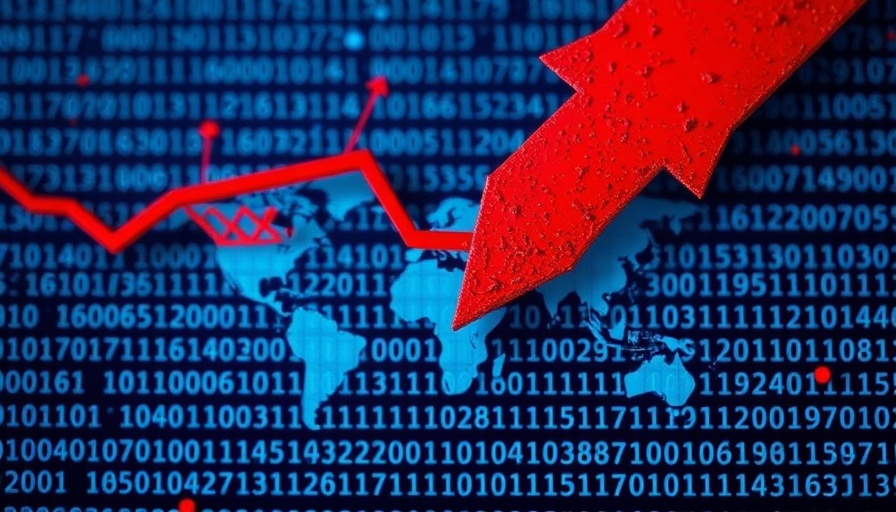 Abstract image of stock market decline with red arrow and binary code.