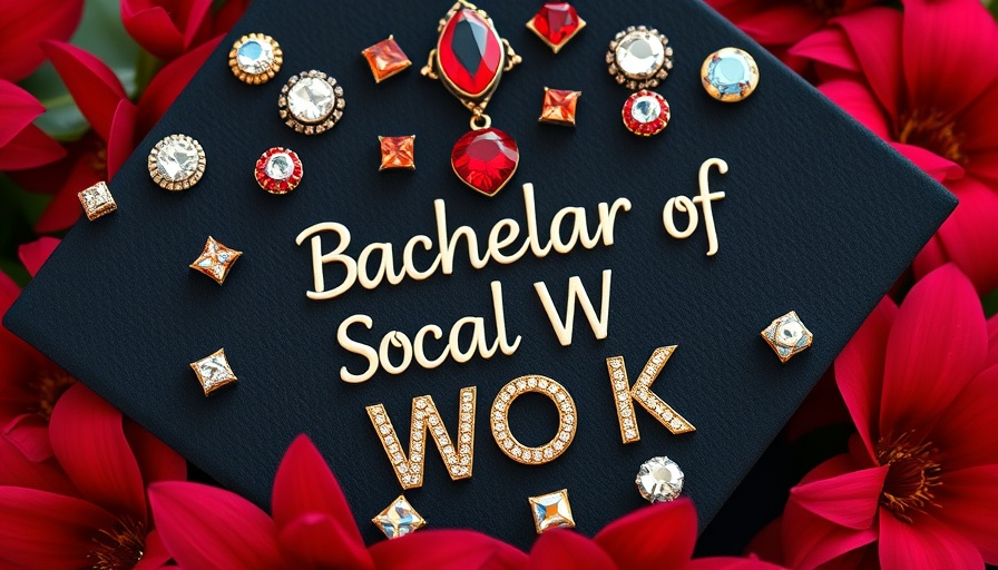 Decorated graduation cap with 'Bachelor of Social Work' text and family photos, symbolizing overcoming homelessness.