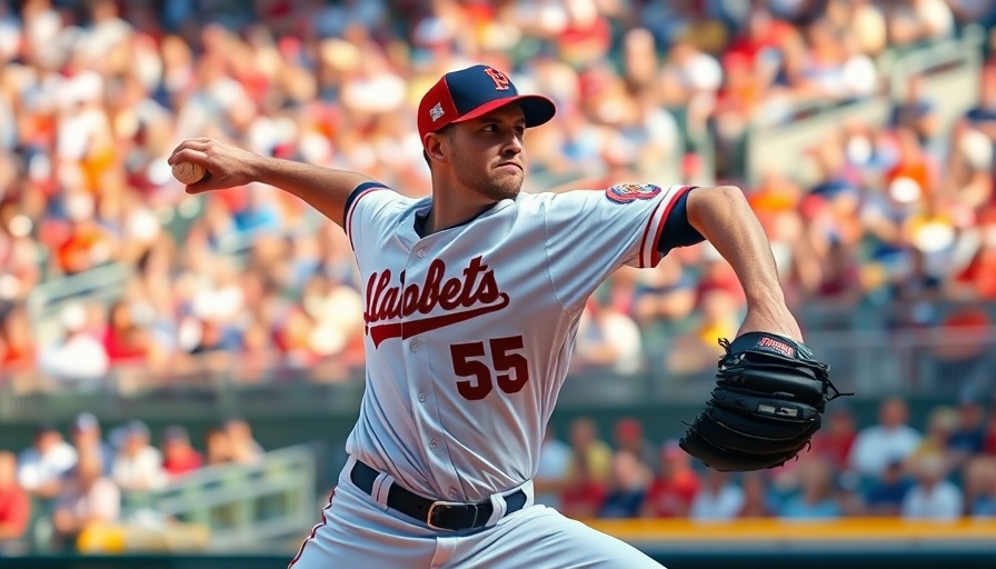 Major league baseball pitcher mid-throw, game action.