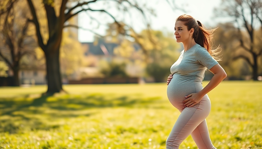 Pregnant woman brisk walking in park emphasizing exercise benefits